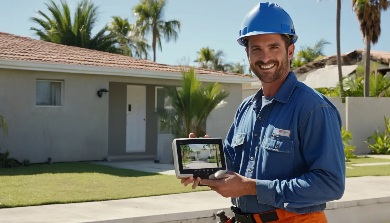 Local provider reviewing a sewer line camera inspection with a homeowner in a Clearwater yard